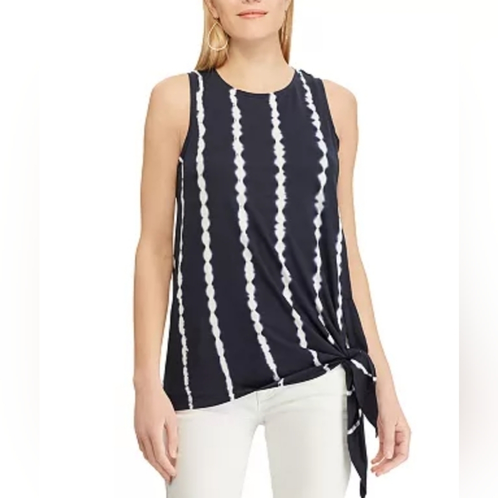 (1405) Chaps Indigo Blue Knot Front Tie-Die Tank Tops Size Large